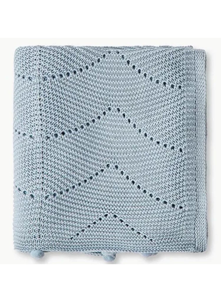 Nini Baby - Organic Cotton Knitted Baby Blanket, Bobbles, Antibacterial Finish – Ballad Blue, 0-36 Months - Image 2